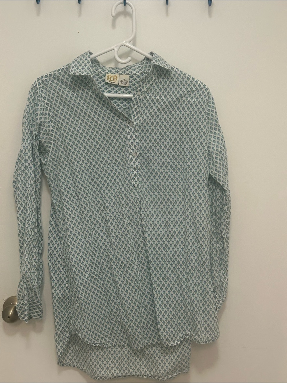 Women's Light Blue Patterned Long-Sleeve Blouse